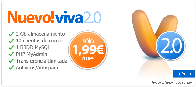 Viva 2.0 - Tu alojamiento + dominio desde solo 1,99 euros / mes